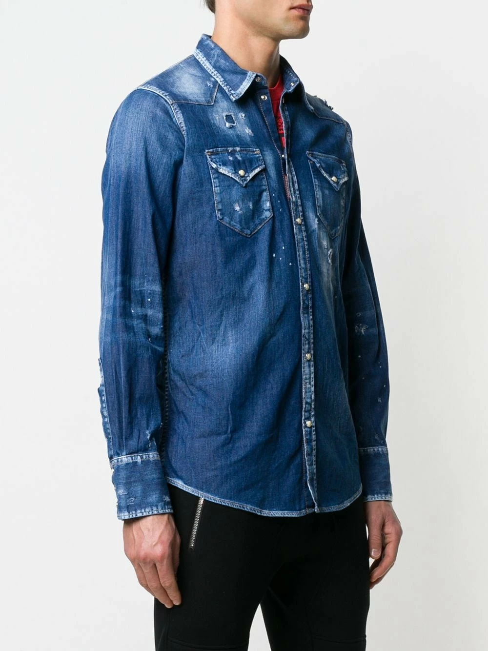 Dsquared2 Se Vend Bas Prix Chemise en denim à effet usé chemises homme 5 Dsquared2 chemise en denim à effet usé