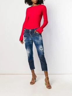 Dsquared2 jean crop à effet usé et délavé