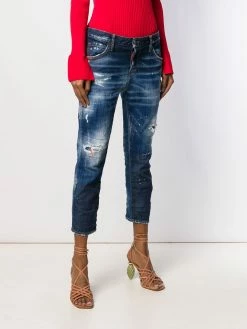 Dsquared2 jean crop à effet usé et délavé