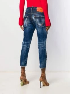 Dsquared2 jean crop à effet usé et délavé