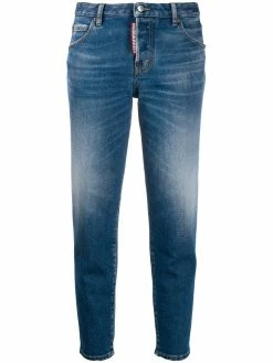 Dsquared2 jean crop à effet délavé