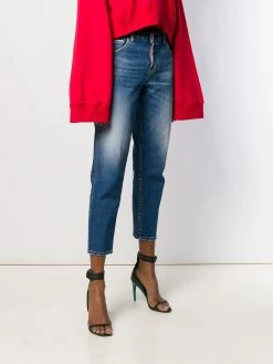 Dsquared2 jean crop à effet délavé