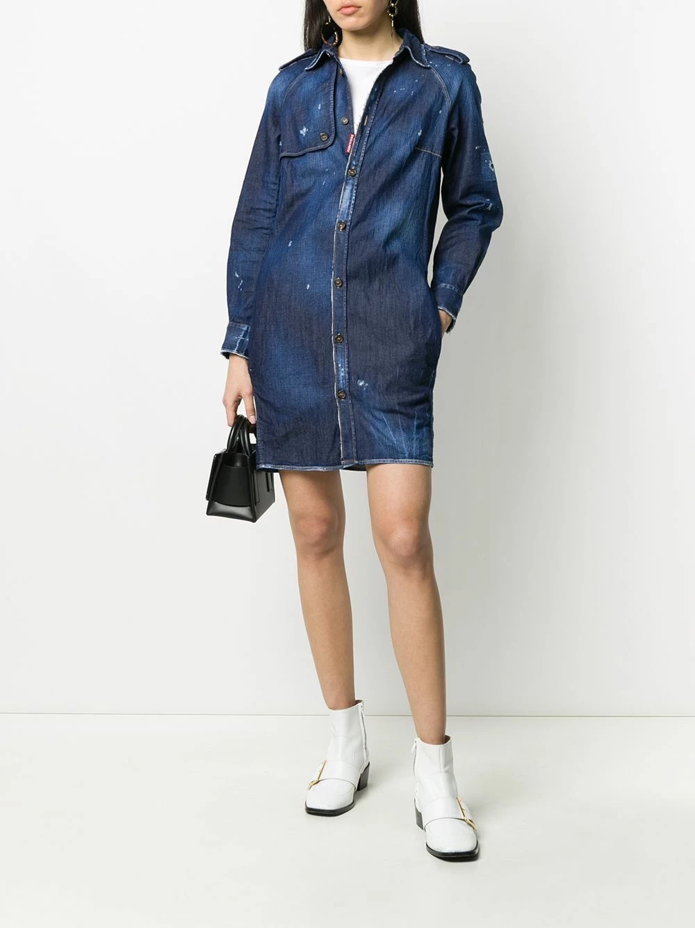 Dsquared2 50% Off De Vente Robe chemise courte à effet usé robes de jour femme 4 Dsquared2 robe-chemise courte à effet usé