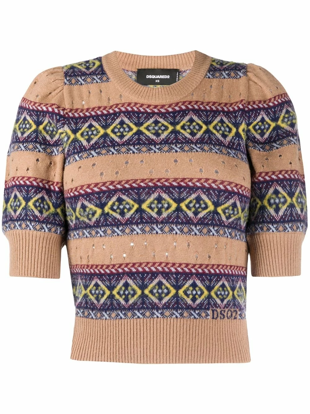 Prix Allégé Dsquared2 Pull en maille intarsia à manches courtes hauts en maille femme 3 Dsquared2 pull en maille intarsia à manches courtes