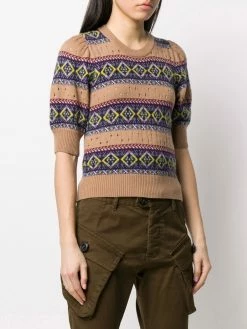 Prix Allégé Dsquared2 Pull en maille intarsia à manches courtes hauts en maille femme 9 Dsquared2 pull en maille intarsia à manches courtes