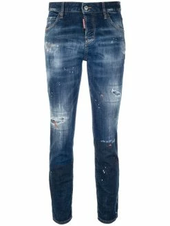 Dsquared2 jean droit à effet usé
