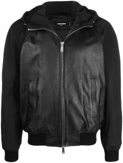 Dsquared2 veste bomber en cuir à capuche