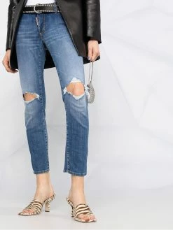 Dsquared2 Prix Discount Jean droit à effet usé jeans droits femme 14 Dsquared2 jean droit à effet usé