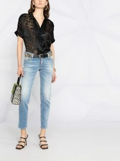 Dsquared2 jean droit à effet délavé