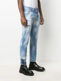 Dsquared2 jean droit à effet usé