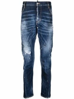 Dsquared2 jean droit à effet usé