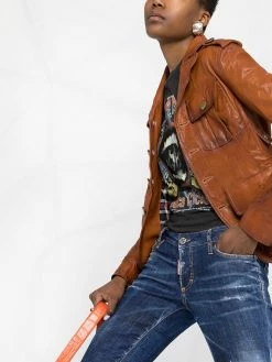 Dsquared2 jean court skinny à effet usé