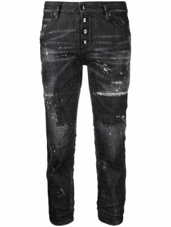 Dsquared2 jean droit à effet usé