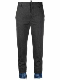 Dsquared2 pantalon en laine à ourlet en jean