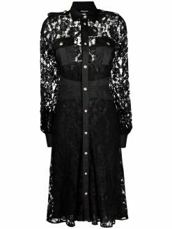 Dsquared2 robe-chemise mi-longue à fleurs en dentelle