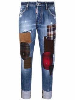 Dsquared2 jean slim court à design patchwork