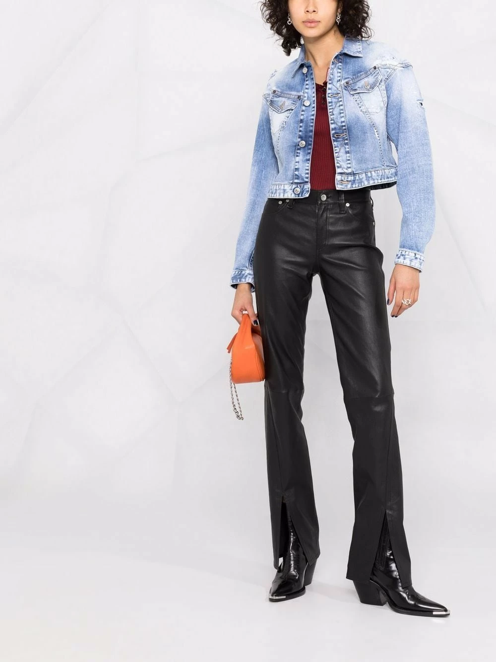 Dsquared2 Veste en jean crop à effet délavé Rabais vestes en jean femme 4 Dsquared2 veste en jean crop à effet délavé