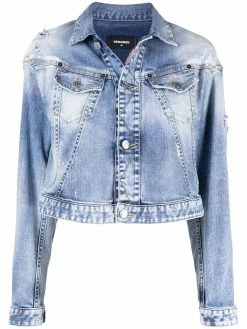 Dsquared2 veste en jean crop à effet délavé