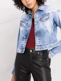 Dsquared2 Veste en jean crop à effet délavé Rabais vestes en jean femme 12 Dsquared2 veste en jean crop à effet délavé