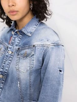 Dsquared2 Veste en jean crop à effet délavé Rabais vestes en jean femme 10 Dsquared2 veste en jean crop à effet délavé