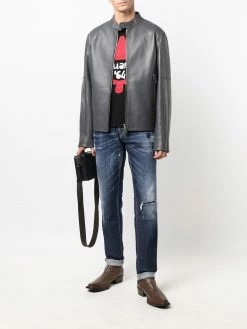 Dsquared2 veste zippée en cuir grainé