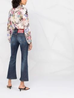 Dsquared2 jean court évasé à effet usé