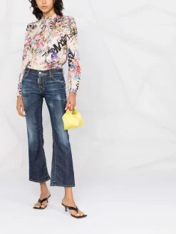 Dsquared2 jean court évasé à effet usé