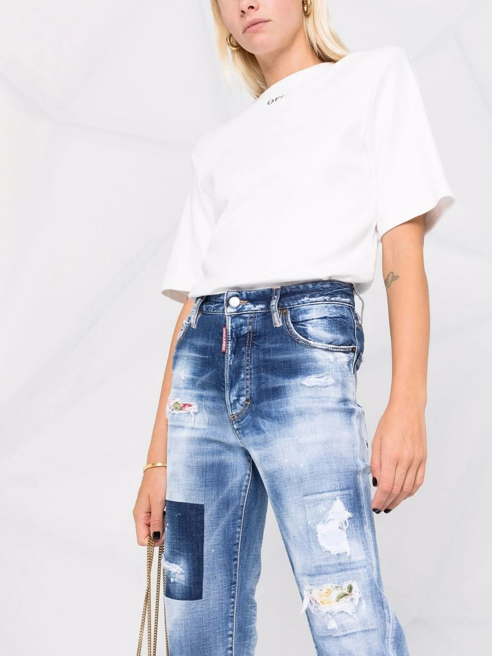 Dsquared2 Jean crop à effet délavé Prix Refroidis jeans droits femme 7 Dsquared2 jean crop à effet délavé