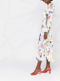 Dsquared2 Prix Usine Robe longue volantée à logo imprimé robes de jour femme 15 Dsquared2 robe longue volantée à logo imprimé