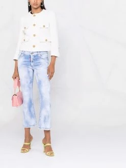 Dsquared2 jean court évasé à effet délavé