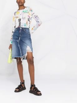 Dsquared2 jupe en jean à effet usé