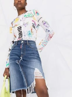 Dsquared2 jupe en jean à effet usé