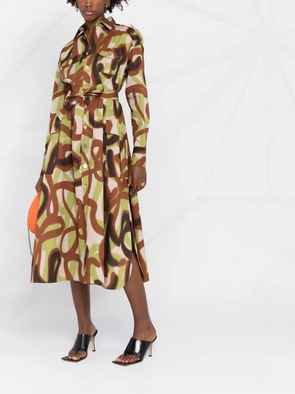 Un Tarif Préférentiel Dsquared2 Robe chemise ceinturée à imprimé graffiti robes de jour femme 4 Dsquared2 robe-chemise ceinturée à imprimé graffiti