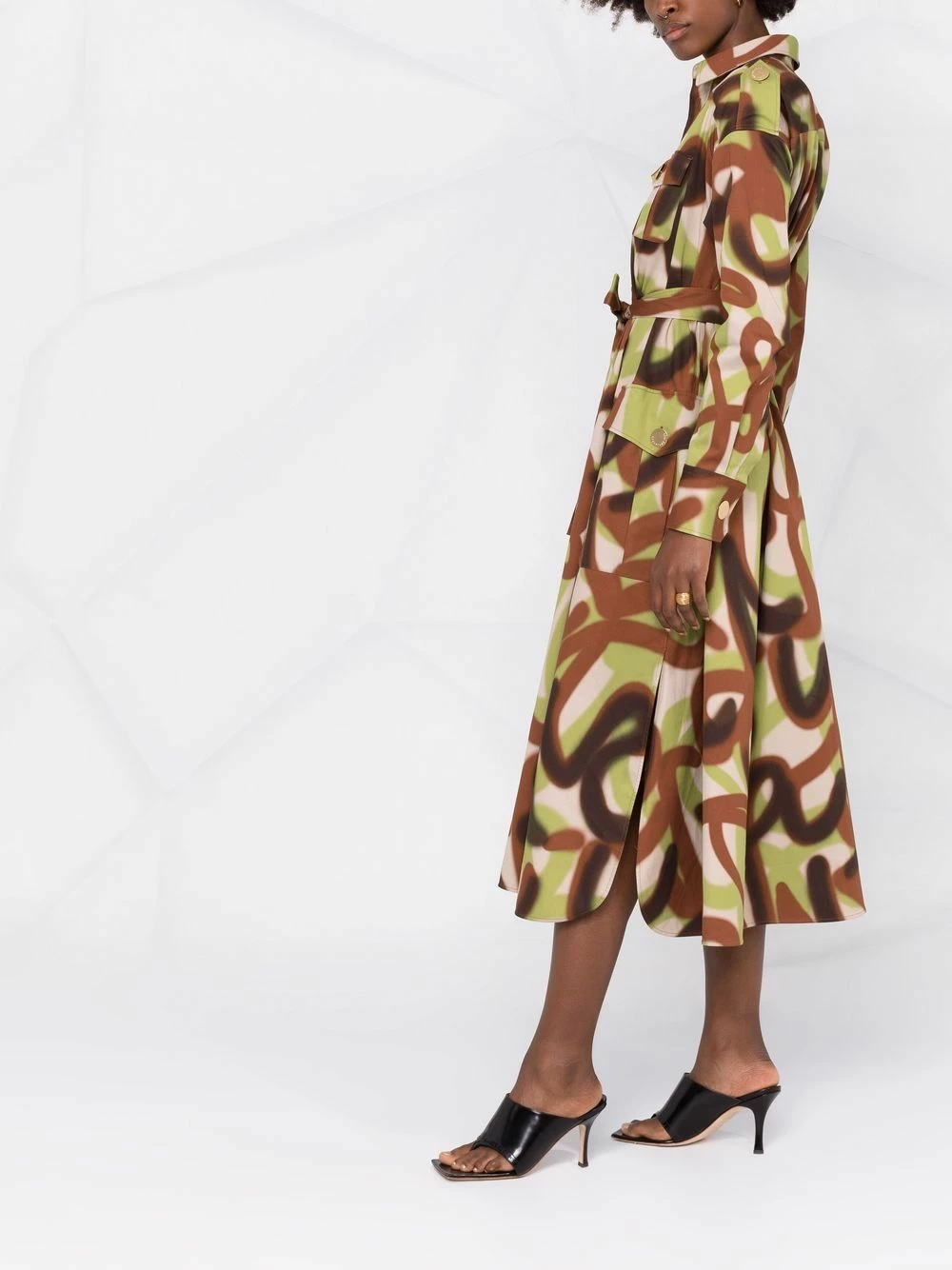 Un Tarif Préférentiel Dsquared2 Robe chemise ceinturée à imprimé graffiti robes de jour femme 8 Dsquared2 robe-chemise ceinturée à imprimé graffiti