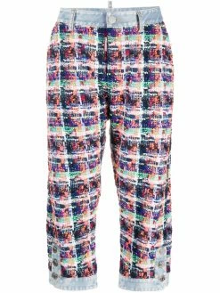 Dsquared2 pantalon court en tweed à détails en jean