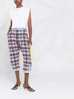 Dsquared2 pantalon court en tweed à détails en jean