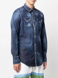 Dsquared2 Plus Bas Prix De Vente Chemise en jean à finitions effilochées chemises homme 10 Dsquared2 chemise en jean à finitions effilochées