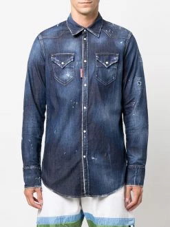 Dsquared2 Plus Bas Prix De Vente Chemise en jean à finitions effilochées chemises homme 9 Dsquared2 chemise en jean à finitions effilochées