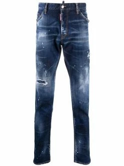 Dsquared2 jean droit à effet usé