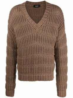 Dsquared2 pull nervuré à col v