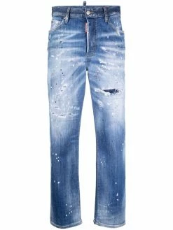 Dsquared2 jean droit Boston à effet taches de peinture
